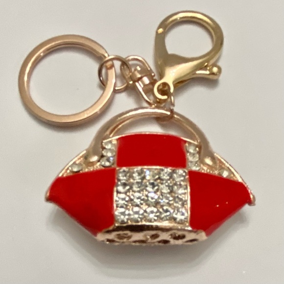 2-Way Red-White Enamel on Metal Handbag Charm- Key Chain - Picture 3 of 8